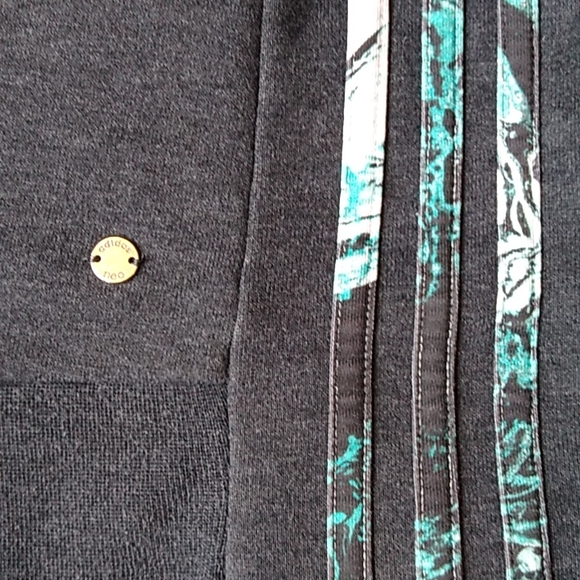 Adidas Neo Long Full Zip Hoodie Athletic Sweat Jacket Women's M. Gray Aqua/White - Picture 6 of 10